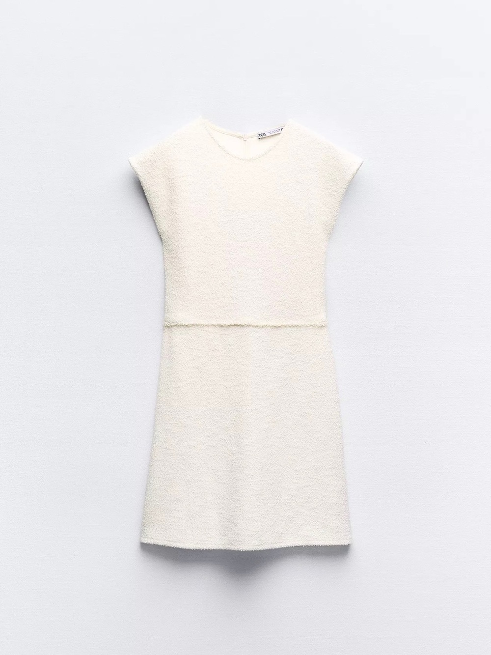Zara Cream Textured Cap-Sleeve Mini Dress